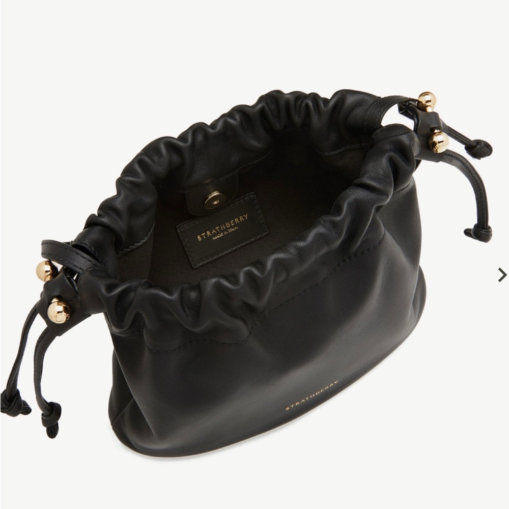 Strathberry Black Mini Leather Bag with Gold Accents